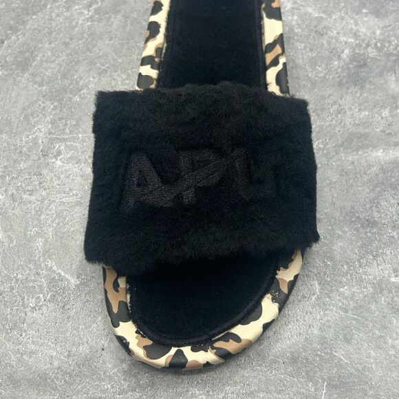 NIB APL Athletic Propulsion Labs Black Shearling Leopard Slides Size 6 - Picture 9 of 13